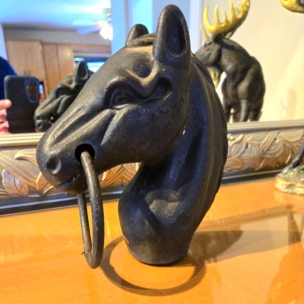 Vintage Cast Iron Black Horse Hitching Post